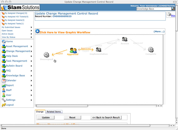 screenshot of SLAM Change Management Control